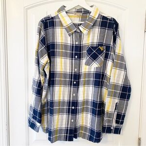 WVU Plaid Gameday Shirt Oversized, Blue & Gold